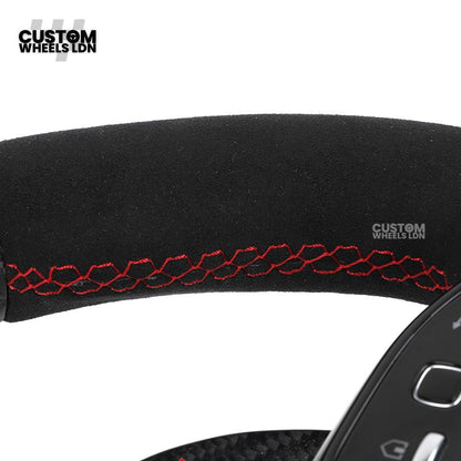 rcedes Custom AMG Steering Wheel Carbon Fibre & Alcantara | Red Stitching | Flat Bottom | Paddle Shifters | Complete Retrofit | Fits GLC, GLE, C-Class, E-Class, W205, W213 + more