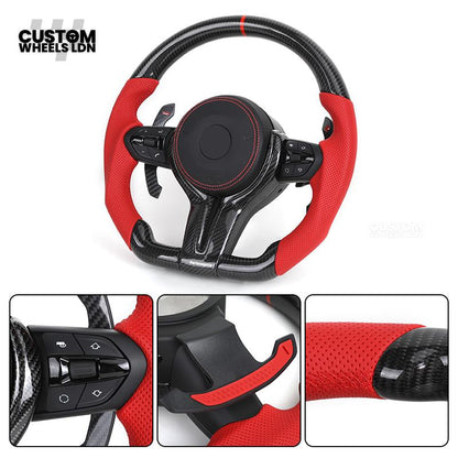 BMW Custom F-Series Carbon Fibre & Red Steering Wheel – Perforated Leather | Fits F20 F22 F30 F32 F36 M2 M3 M4 + more
