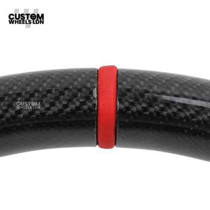 Mercedes Custom AMG Steering Wheel Carbon & Black Leather | Red Centre Stripe | AMG Style | Paddle Shifters | Complete Retrofit | Fits A-Class, C-Class, E-Class, GLC, CLA, W176, W205 + more