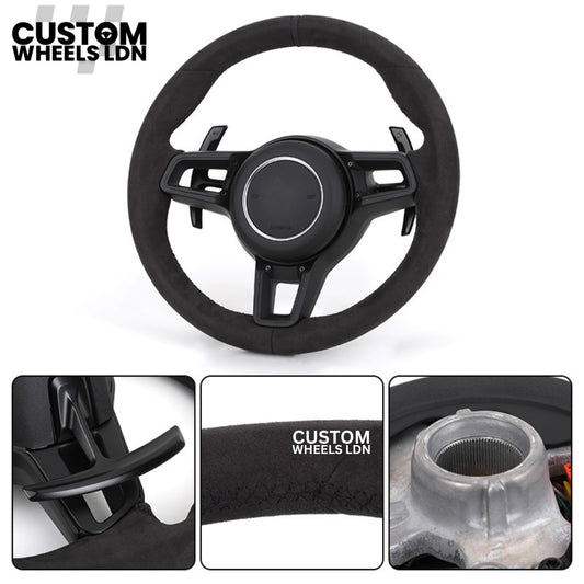 Porsche Custom Black Alcantara Steering Wheel - Fits Most Models: 911, Cayenne, Panamera, Macan, Boxter, Taycan & More