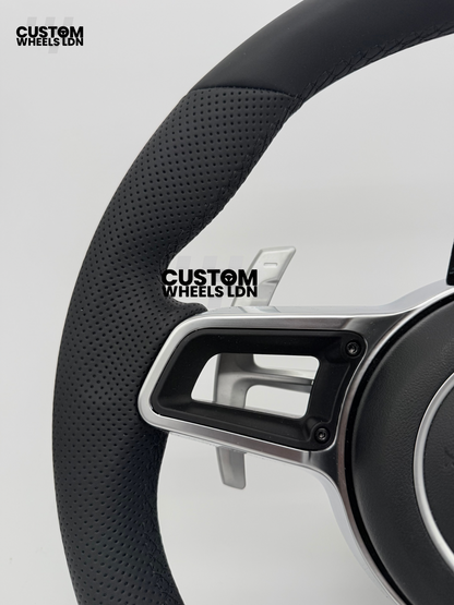 Porsche Custom OEM Steering Wheel – Smooth & Perforated Leather, Silver Trims, OEM Paddles | Fits 991, 997, 987, Cayman, Boxster, Macan, Cayenne + more | Plug & Play | With Airbag | Upgrade for Older Models Available