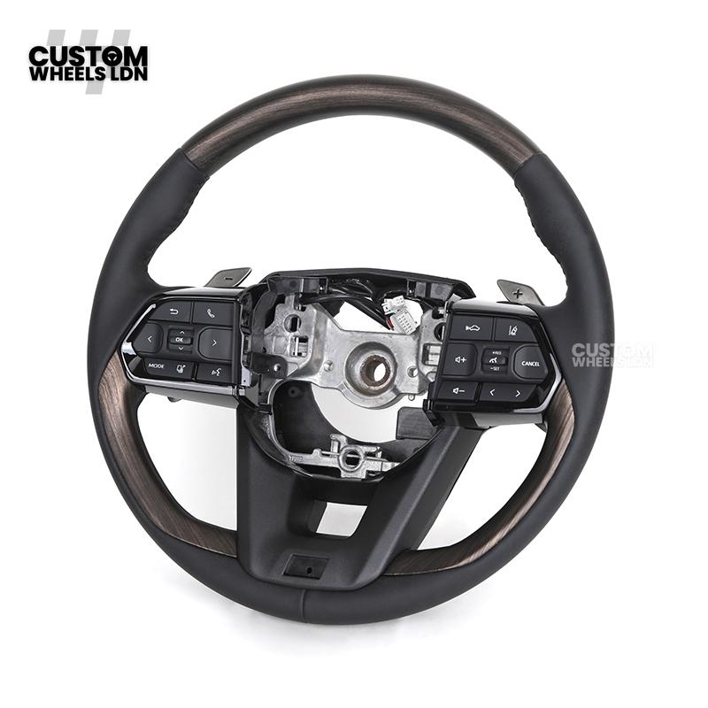 Toyota Custom Steering Wheel – Dark Woodgrain Trim, Perforated Leather, OEM Shape with Paddles | Fits Camry, Auris, Corolla, RAV4 + More | Plug & Play Upgrade | Ideal for Daily Use or Executive Builds