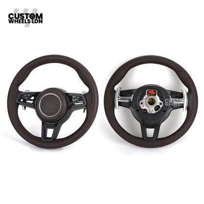 Porsche Custom Steering Wheel – Full Brown Leather | Fits 997, 991, Cayenne, Panamera (2000+ Plug & Play)