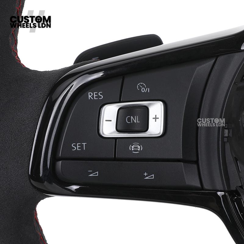 VW MK7 Custom Steering Wheel | Alcantara Wrap, Red Centre Stripe, Full Plug & Play Complete Wheel | Fits Golf MK7, GTI, R + more
