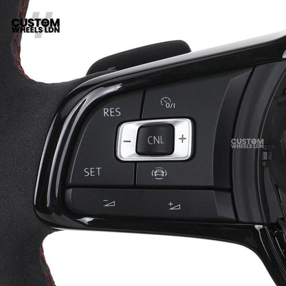 VW MK7 Custom Steering Wheel | Alcantara Wrap, Red Centre Stripe, Full Plug & Play Complete Wheel | Fits Golf MK7, GTI, R + more