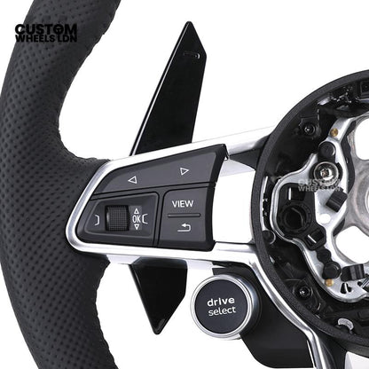 Audi Custom R8-Style Flat Bottom Steering Wheel – Black Leather, Gloss Black Paddles, Start Button, Retrofit Wiring Kit Included | Fits A4, A5, S5, A6, A7, Q5, SQ5 + more | Plug & Play | With Airbag | Upgrade for Older Models Available