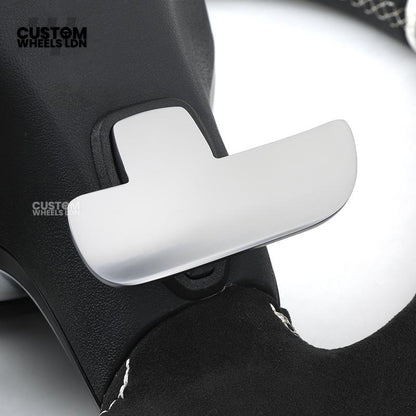 Mercedes Custom AMG Flat Bottom Steering Wheel – Black Leather & Alcantara, White Stripe, Silver Trim, Touch Control Buttons, Silver Paddles | Fits C-Class, E-Class, CLS, GLC, GLE, G-Class + more | Plug & Play | Retrofit Upgrade for Older Models