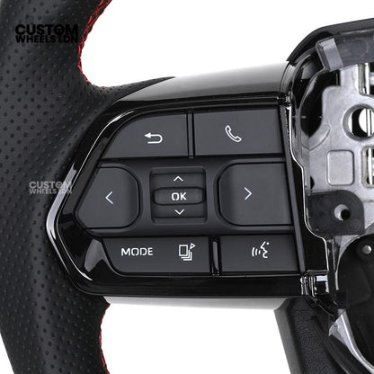 Toyota Custom GR Steering Wheel – Flat Bottom, Perforated Leather, Red Stitching, GR Badge | Fits Hilux GR Sport, Revo, Auris + More | Plug & Play | Complete Custom Spec Available | Upgrade for Older Models