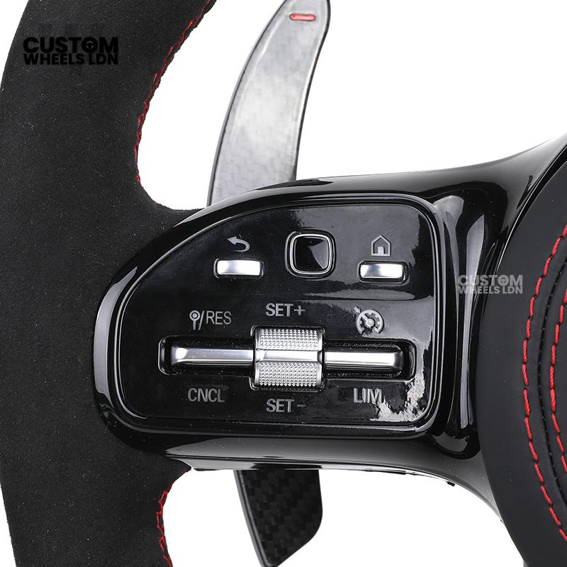 rcedes Custom AMG Steering Wheel Carbon Fibre & Alcantara | Red Stitching | Flat Bottom | Paddle Shifters | Complete Retrofit | Fits GLC, GLE, C-Class, E-Class, W205, W213 + more