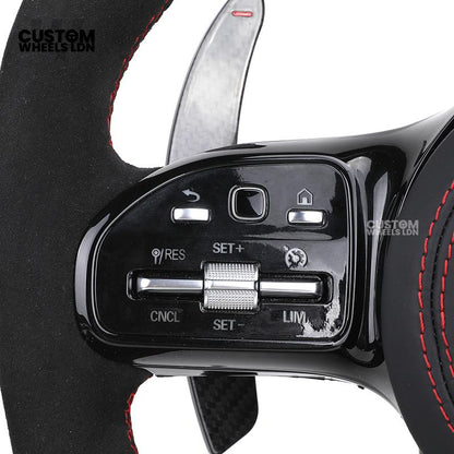 rcedes Custom AMG Steering Wheel Carbon Fibre & Alcantara | Red Stitching | Flat Bottom | Paddle Shifters | Complete Retrofit | Fits GLC, GLE, C-Class, E-Class, W205, W213 + more