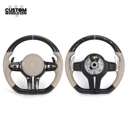 BMW Custom F-Series Carbon & Cream Leather Steering Wheel – M Stripe | Fits F20 F22 F30 F32 F36 M2 M3 M4 + more
