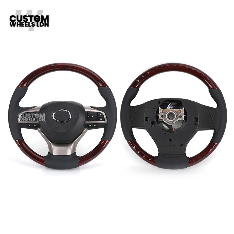 Toyota Custom Steering Wheel – Dark Cherry Wood Trim, Smooth Leather, OEM Controls | Fits Land Cruiser, Alphard, Camry + more | Plug & Play | Ideal Retrofit for a Luxury Finish