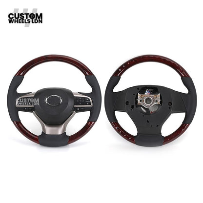 Toyota Custom Steering Wheel – Dark Cherry Wood Trim, Smooth Leather, OEM Controls | Fits Land Cruiser, Alphard, Camry + more | Plug & Play | Ideal Retrofit for a Luxury Finish