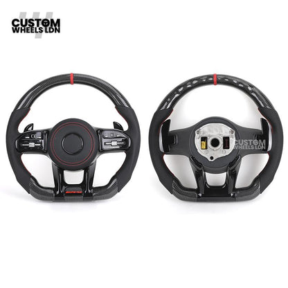 Mercedes Custom Steering Wheel | AMG Style Carbon with Red Stitching & Stripe | Black Trim + Red AMG Badge | Complete Retrofit for Older Models | Fits W205 W204 W212 W213 W218 W207 + more