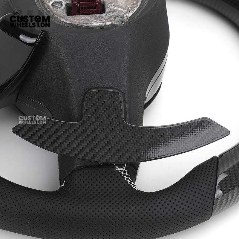 Mercedes Custom AMG Steering Wheel Carbon Fibre & Piano Black | White Stitching | AMG Style | Paddle Shifters | Complete Retrofit | Fits W205, W176, W213, A-Class, C-Class, CLA + more