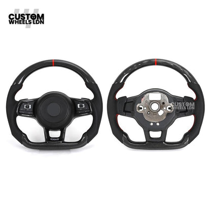 Volkswagen MK7 Custom Steering Wheel – Carbon Fibre with Red Centre Stripe, Perforated Leather Grips | Fits Golf GTI, R, Scirocco + more | Plug & Play