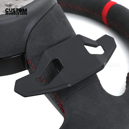 Audi Custom B9 Flat Bottom Steering Wheel – Alcantara Grip, Red Stitching, Red Centre Stripe, Black Paddles, RS3 Badge | Fits A3, S3, RS3, A4, S4, A5, S5, Q5, SQ5 + more | Plug & Play | With Airbag | Upgrade for Older Models Available