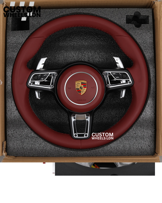 Porsche Custom PDK Steering Wheel Sport Red Full Leather Steering Wheel - Fits Most Models: 911, Cayenne, Panamera, Macan, Boxter, Taycan & More