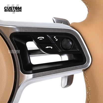 Porsche Custom Steering Wheel – Beige Leather with Chrome Trim | Fits 997, 991, Panamera, Cayenne, Cayman (2000+ Plug & Play)