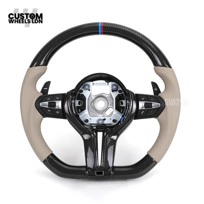 BMW Custom F-Series Carbon & Cream Leather Steering Wheel – M Stripe | Fits F20 F22 F30 F32 F36 M2 M3 M4 + more