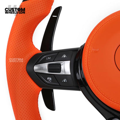BMW Custom F-Series Piano Black & Orange Steering Wheel – Perforated Grip | Fits F20 F22 F30 F32 F36 M2 M3 M4 + more