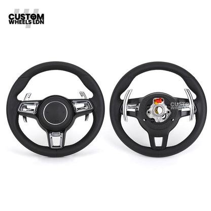 Porsche Custom Steering Wheel – Black Leather with Chrome Trim | Fits 997, 991, Panamera, Cayenne, Cayman (2000+ Plug & Play)