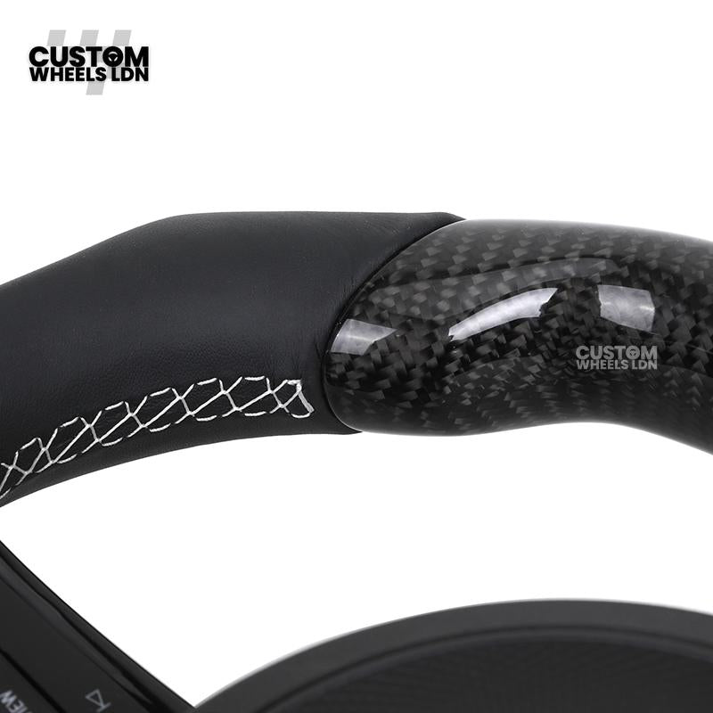 Volkswagen MK7 Custom Steering Wheel – Blue Center Stripe | Carbon Fibre & Leather | Plug & Play | Complete Steering Wheel | Fits Golf MK7 / MK6 GTI, R + more