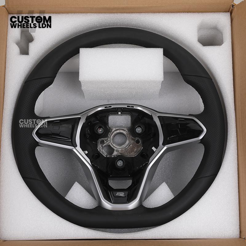 Volkswagen MK8 Custom Steering Wheel – OEM Style with Perforated Leather Grips & Piano Black Trim | Fits Golf GTI, R-Line + more | Plug & Play Upgrade