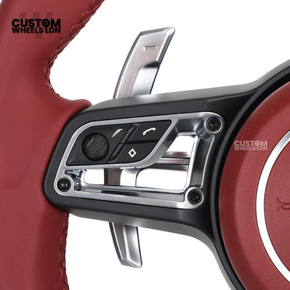 Porsche Custom Steering Wheel – Full Red Leather with Chrome Trim | Fits 997, 991, Panamera, Cayenne, Cayman (2000+ Plug & Play)