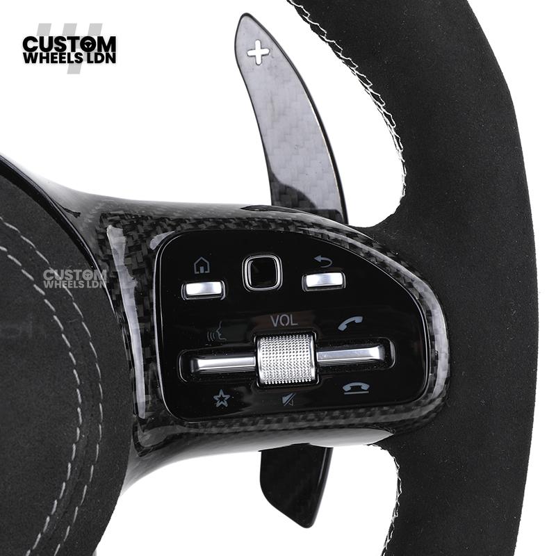 Mercedes Custom AMG Steering Wheel Flat Bottom Alcantara + Carbon Fiber | Red Stitching & Marker | Complete Retrofit | Fits G-Class, C-Class, E-Class, CLA, GLC, GLS, W205, W213 + more