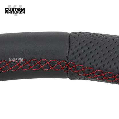 Mercedes Custom AMG Flat Bottom Steering Wheel – Black Leather, Red Stitching, Red Stripe, Silver Trim, Touch Buttons, Silver Paddles, AMG Badge | Fits C-Class, E-Class, CLS, GLC, GLE, G-Class + more | Plug & Play | Retrofit Upgrade for Older Models