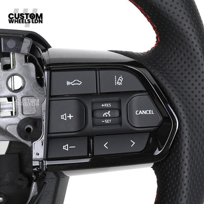 Toyota Custom GR Steering Wheel – Flat Bottom, Perforated Leather, Red Stitching, GR Badge | Fits Hilux GR Sport, Revo, Auris + More | Plug & Play | Complete Custom Spec Available | Upgrade for Older Models