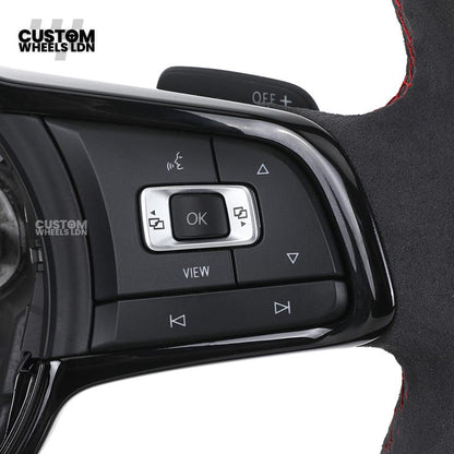 VW MK7 Custom Steering Wheel | Alcantara Wrap, Red Centre Stripe, Full Plug & Play Complete Wheel | Fits Golf MK7, GTI, R + more