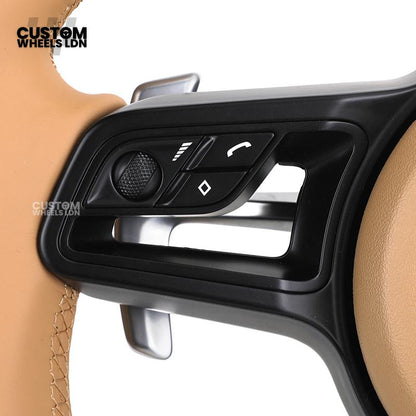 Porsche Custom Steering Wheel – Full Beige Leather with Black Trim | Fits 997, 991, Panamera, Cayenne (2000+ Plug & Play)