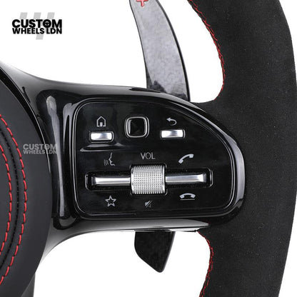 rcedes Custom AMG Steering Wheel Carbon Fibre & Alcantara | Red Stitching | Flat Bottom | Paddle Shifters | Complete Retrofit | Fits GLC, GLE, C-Class, E-Class, W205, W213 + more