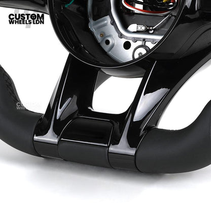 Mercedes Custom AMG Flat Bottom Steering Wheel – Black Leather, Smooth Top & Bottom, Piano Black Trim, Touch Control Buttons, AMG Badge | Fits C-Class, E-Class, CLS, GLC, GLE, G-Class + more | Plug & Play | Retrofit Upgrade for Older Models