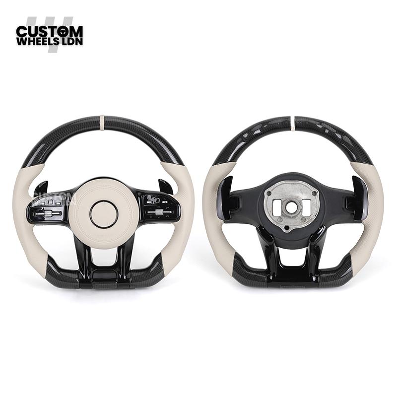 Mercedes Custom Steering Wheel | Piano Black & Carbon Fibre with Full Cream Leather | AMG Style | Complete Retrofit | Fits W205 W204 W212 W213 W218 + more