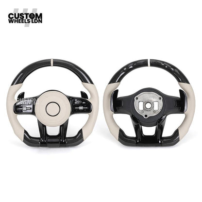Mercedes Custom Steering Wheel | Piano Black & Carbon Fibre with Full Cream Leather | AMG Style | Complete Retrofit | Fits W205 W204 W212 W213 W218 + more