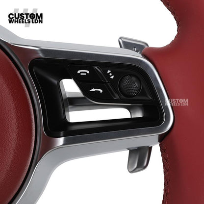 Porsche Custom Steering Wheel – Red Leather & Carbon Fibre with Chrome Trim | Fits 997, 991, Panamera, Cayenne, Cayman (2000+ Plug & Play)