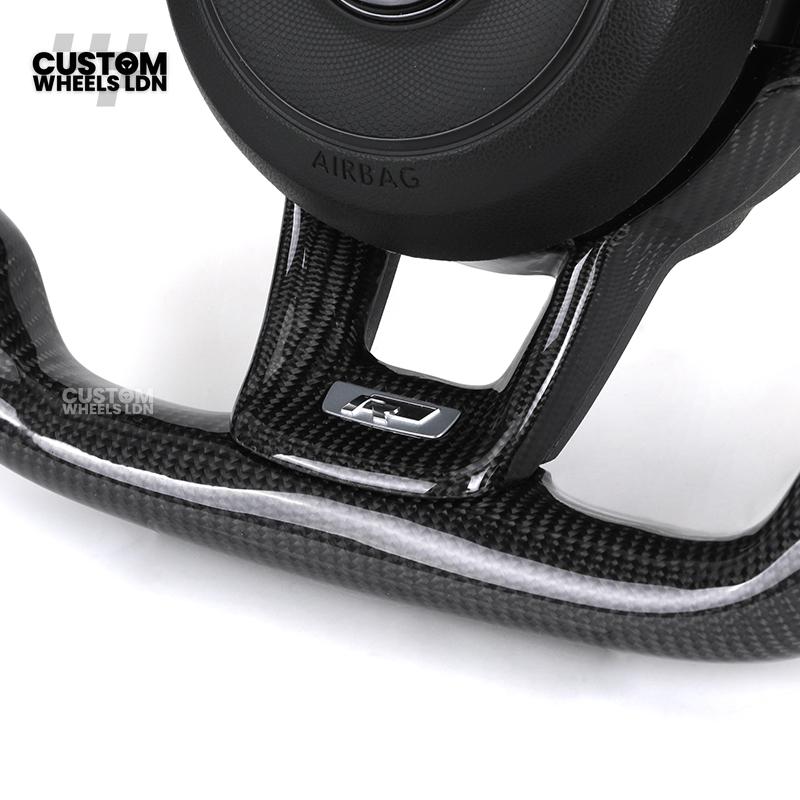 Volkswagen MK7 Custom Steering Wheel – Carbon Fibre with Red Centre Stripe, Perforated Leather Grips | Fits Golf GTI, R, Scirocco + more | Plug & Play