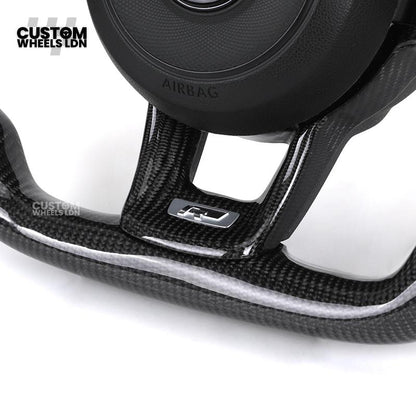 Volkswagen MK7 Custom Steering Wheel – Carbon Fibre with Red Centre Stripe, Perforated Leather Grips | Fits Golf GTI, R, Scirocco + more | Plug & Play
