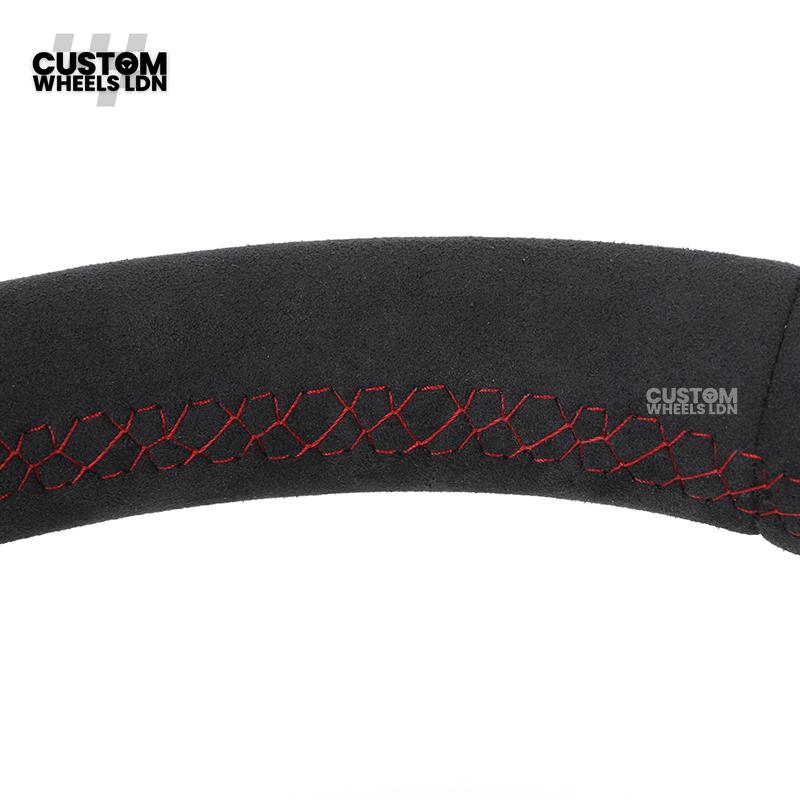 Audi Custom B9 Flat Bottom Steering Wheel – Alcantara Grip, Red Stitching, Red Centre Stripe, Black Paddles, RS3 Badge | Fits A3, S3, RS3, A4, S4, A5, S5, Q5, SQ5 + more | Plug & Play | With Airbag | Upgrade for Older Models Available