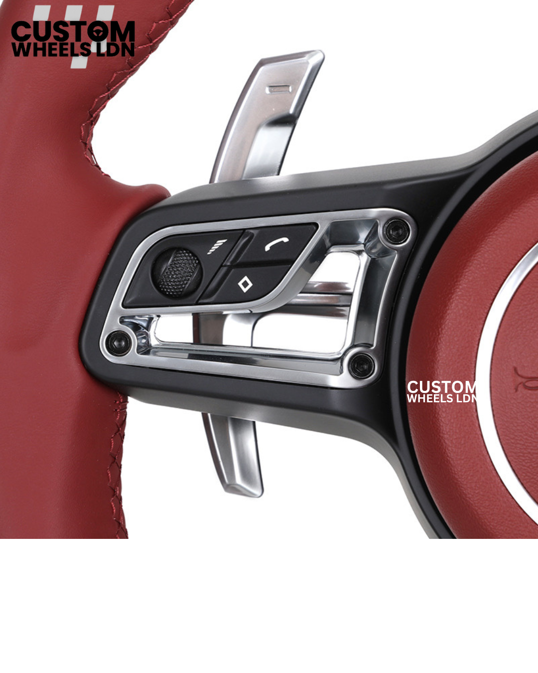 Porsche Custom PDK Steering Wheel Sport Red Full Leather Steering Wheel - Fits Most Models: 911, Cayenne, Panamera, Macan, Boxter, Taycan & More