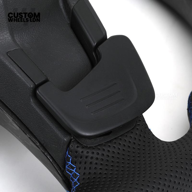 Volkswagen MK7 Custom Steering Wheel – Blue Forged Carbon with Blue Stitching & Stripe, Perforated Leather Grips | Fits Golf GTI, R, Scirocco + more | Plug & Play