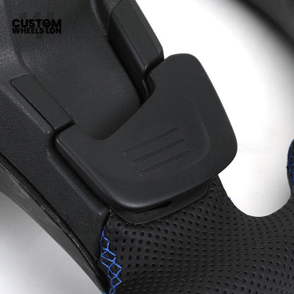 Volkswagen MK7 Custom Steering Wheel – Blue Forged Carbon with Blue Stitching & Stripe, Perforated Leather Grips | Fits Golf GTI, R, Scirocco + more | Plug & Play