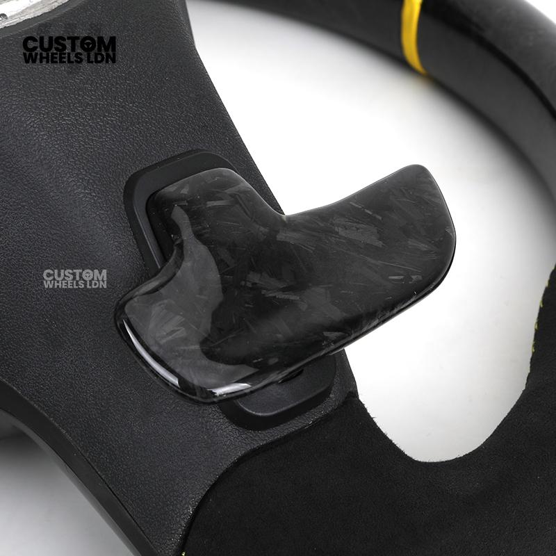 Mercedes Custom AMG Steering Wheel Alcantara & Forged Carbon | Yellow Stitching & Stripe | AMG Edition 1 | Paddle Shifters | Complete Retrofit | Fits GLC, GLE, CLS, E-Class, C-Class, W205, W213 + more