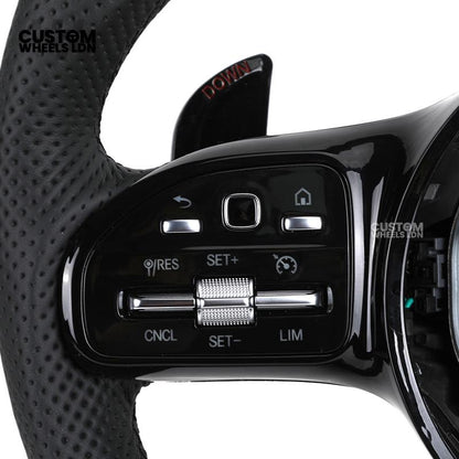 Mercedes Custom AMG Flat Bottom Steering Wheel – Black Leather, Smooth Top & Bottom, Piano Black Trim, Touch Control Buttons, AMG Badge | Fits C-Class, E-Class, CLS, GLC, GLE, G-Class + more | Plug & Play | Retrofit Upgrade for Older Models
