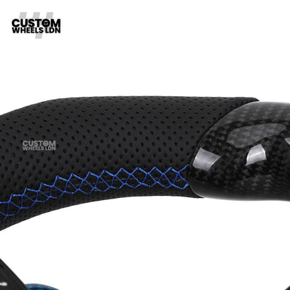 BMW Custom Carbon Fibre Steering Wheel – Blue Trim & Paddles | M Performance | Perforated Leather | Plug & Play | Fits F20, F22, F30, F32, F36, M2, M3, M4, X1, X2 + more