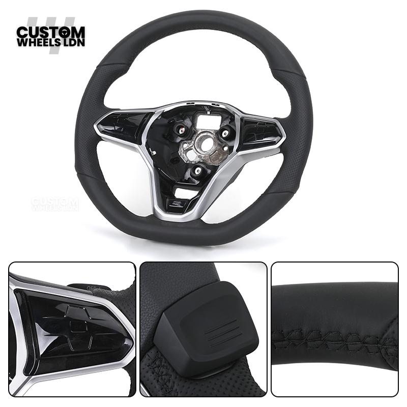 Volkswagen MK8 Custom Steering Wheel – OEM Style with Perforated Leather Grips & Piano Black Trim | Fits Golf GTI, R-Line + more | Plug & Play Upgrade