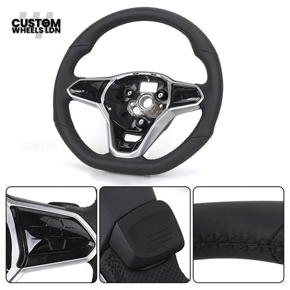 Volkswagen MK8 Custom Steering Wheel – OEM Style with Perforated Leather Grips & Piano Black Trim | Fits Golf GTI, R-Line + more | Plug & Play Upgrade